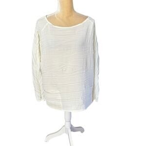 Babette Crinkly Boxy Blouse Top Size Medium Ivory Off White